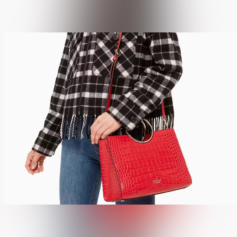 Kate Spade Red Croc-Embossed Tote with Gold Handles - Picture 12 of 12